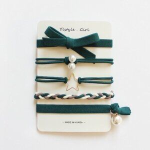 4/$25 Christmas Holiday Hair Ties Set of 5 Green